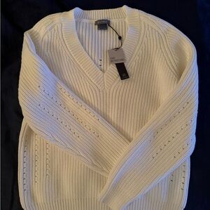 White V-Neck Sweater by Aether